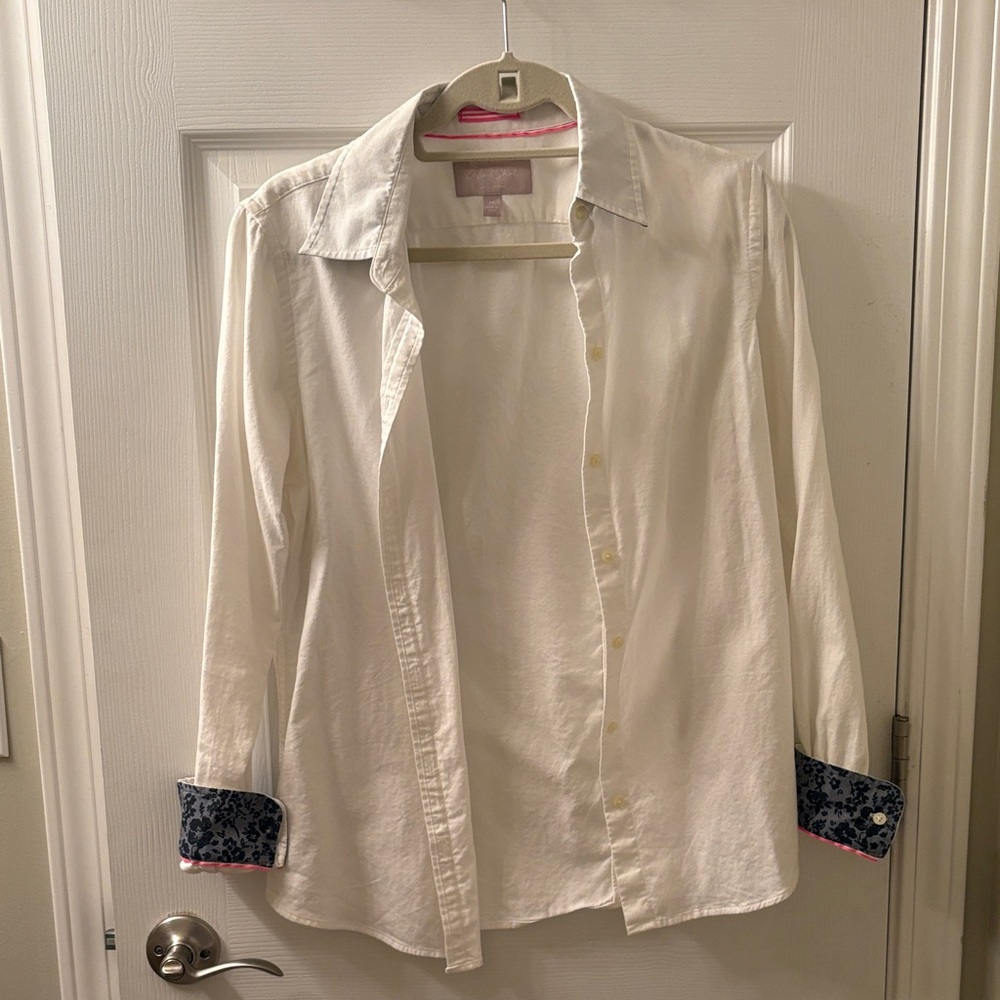 Banana Republic White Blouse with Blue Accents